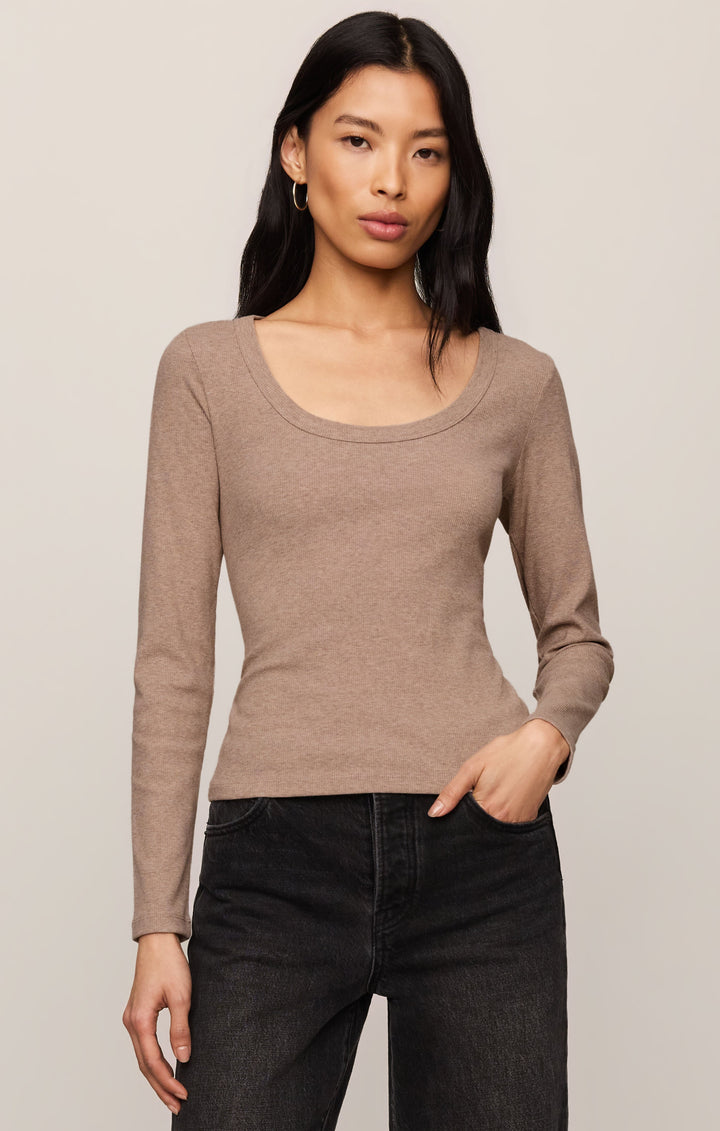 Z Supply Greyson Scoop Long Sleeve Tee in Heather Ash, front view