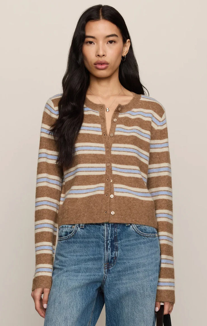 Z Supply Medina Stripe Cardigan in Golden Caramel - front view