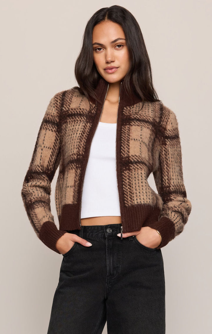 Z Supply Frostline Plaid Cardigan in Toasted Almond