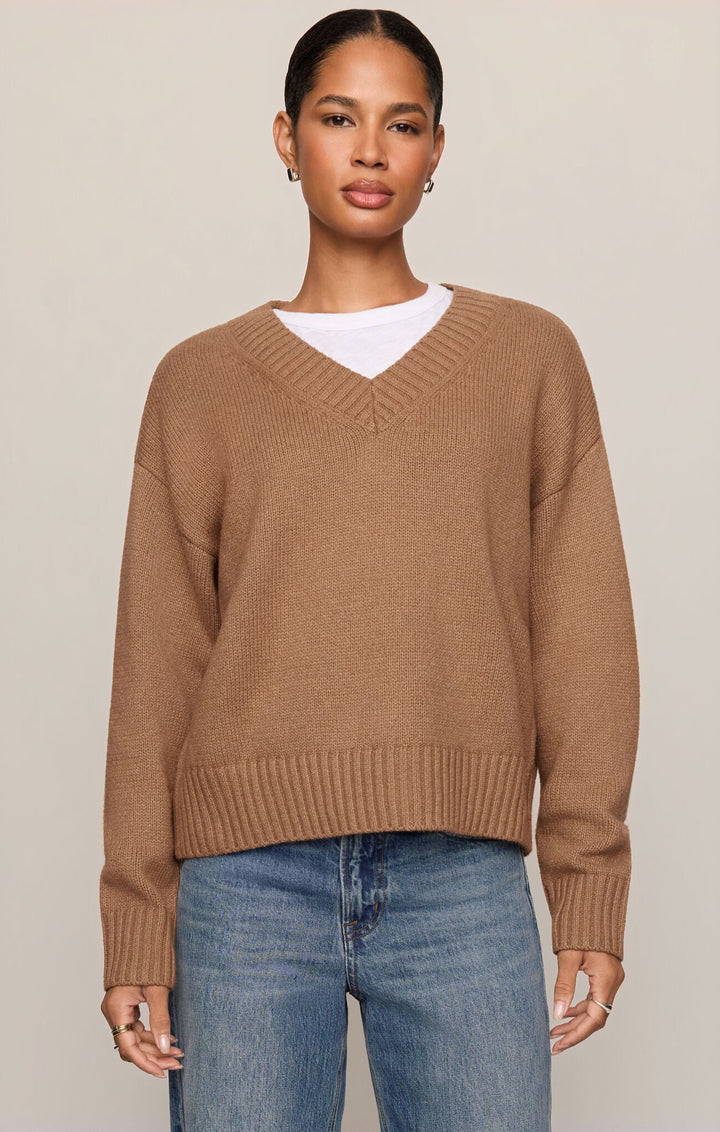 Z Supply Cloud Spun V-Neck Sweater in Golden Caramel