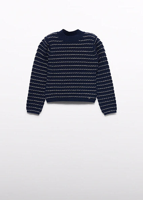 Abel & Lula Navy Wavy Stripe Sweater, front view