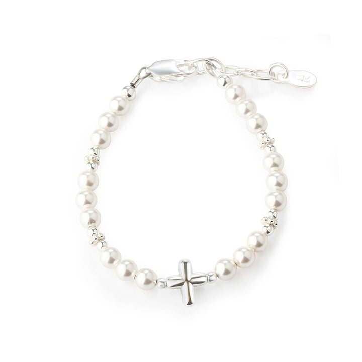 Girls Sterling Silver Pearl Cross Baby Bracelet Baptism Gift