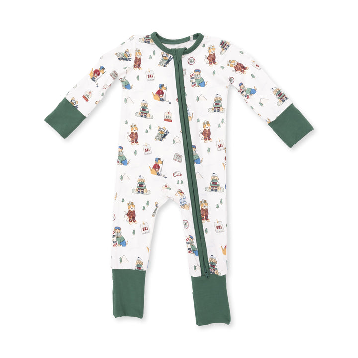 Angel Dear Winter Sports Dogs Green Convertible Romper - 1