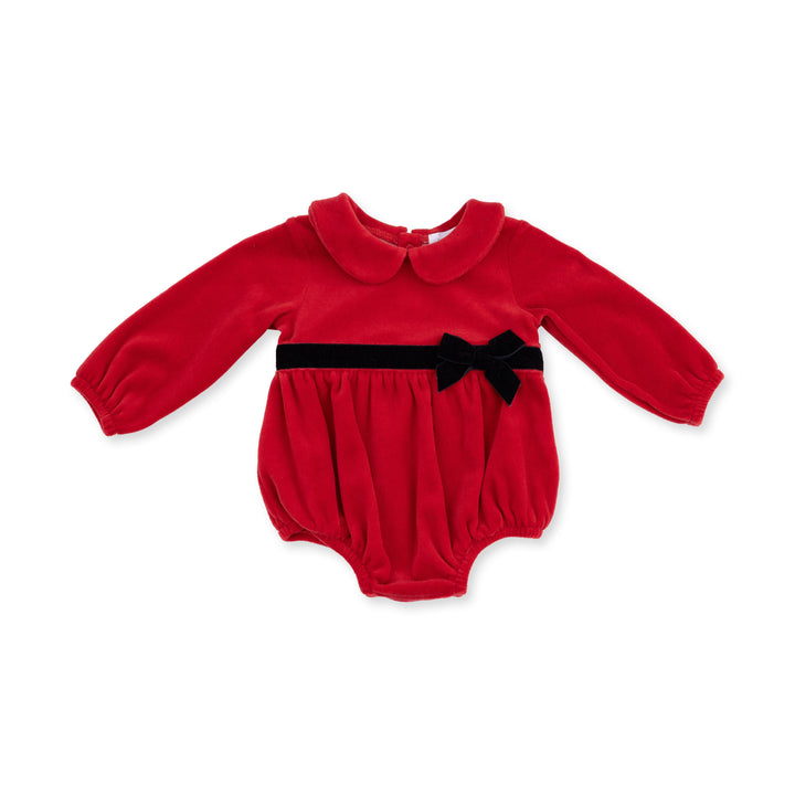 Angel Dear Velour Holiday Red Velour Bubble with Peter Pan Collar - 1