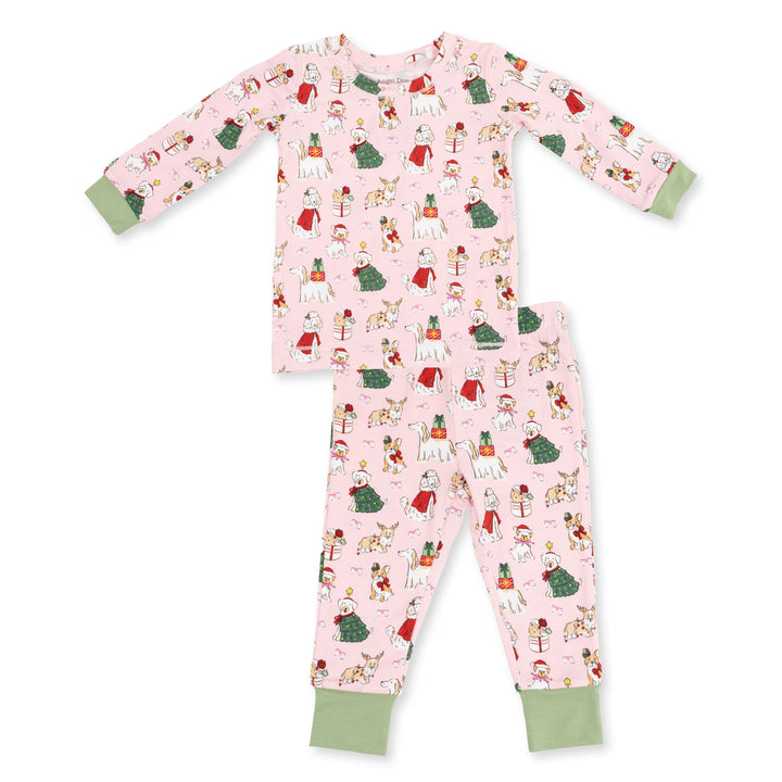 Angel Dear Christmas Dogs Pink Long Sleeve Loungewear Set - 1