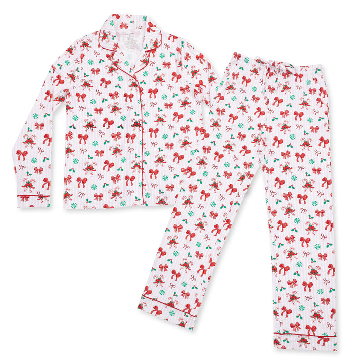 Angel Dear Bows & Candy Canes Adult Long Sleeve Coat Style with Pants - 1