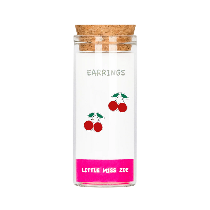 LMZ Cherry Stud Earrings in Glass Bottle
