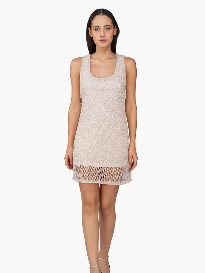 Silver Pearl Luxe Short Dress