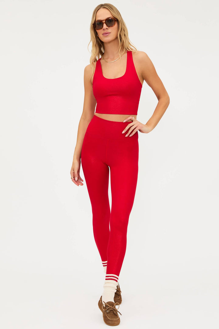 Beach Riot Piper leggings in Red Shine Waffle, shown on model