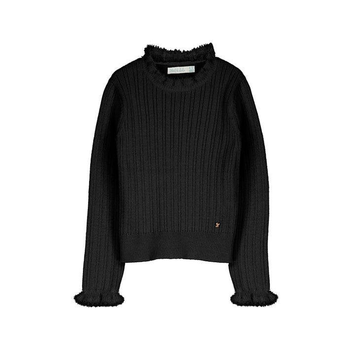 Black Ribbed Fauxe Fur Sweater