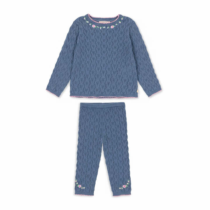 Blue Pointelle Knit Set