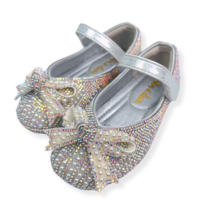 Pearl & Rhinestone Flat Shoes in SILVER