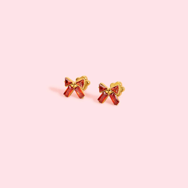 Red CZ Bow Earrings