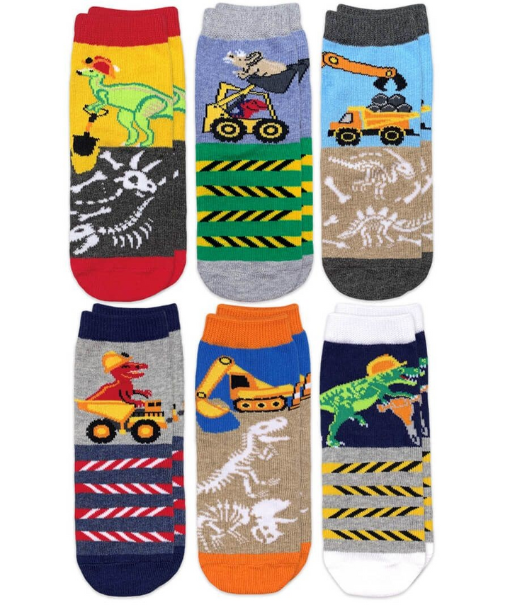 Boys Dino Construction 6 Pack Socks