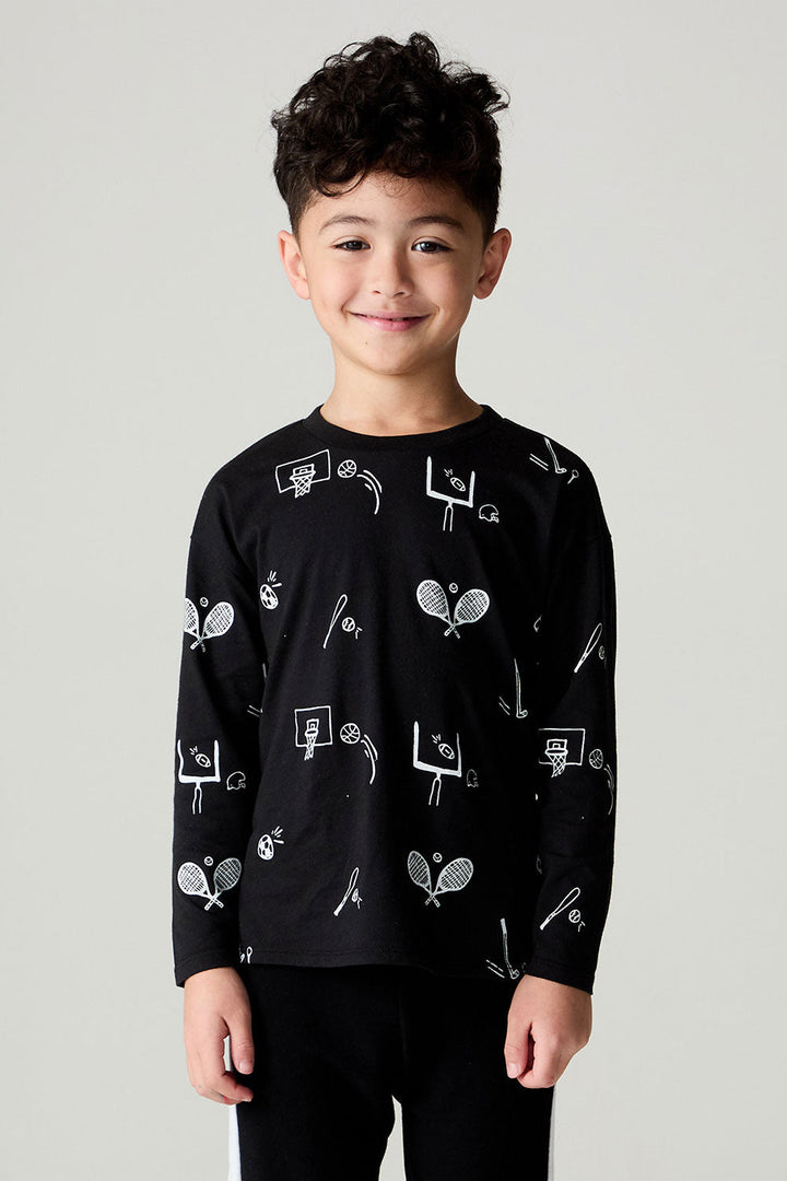 Chaser Kids Sports All Over Boys Tee in True Black, front view
