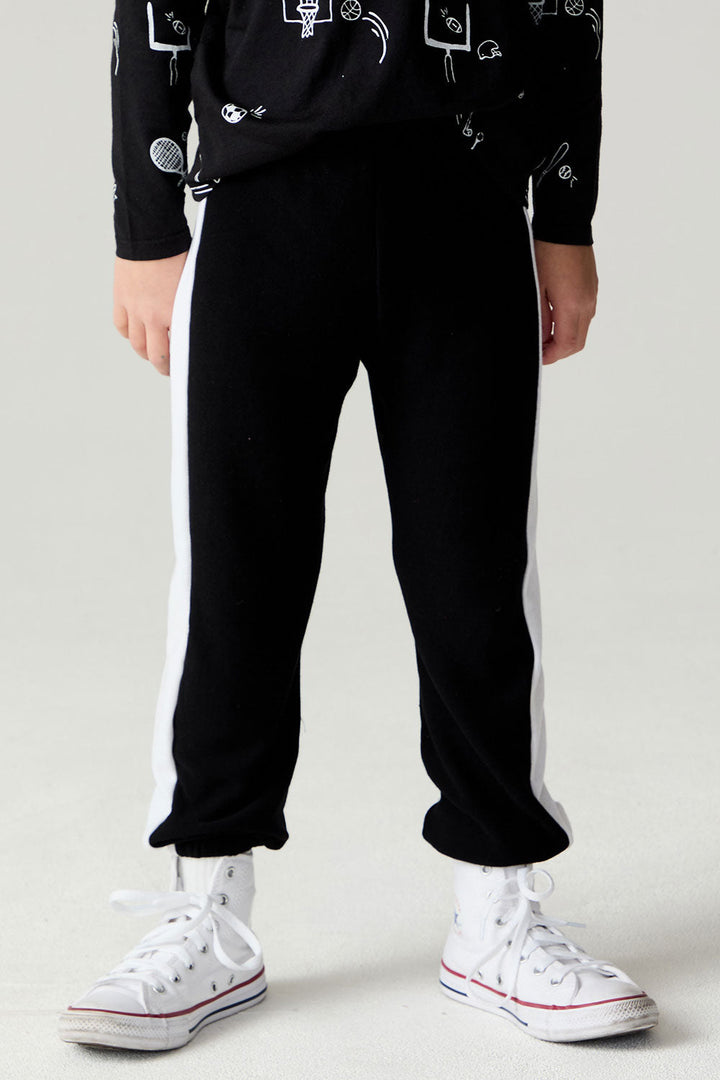 Chaser Kids Color Blocked Lounge Pants Boys Black Jogger in True Black, front detail