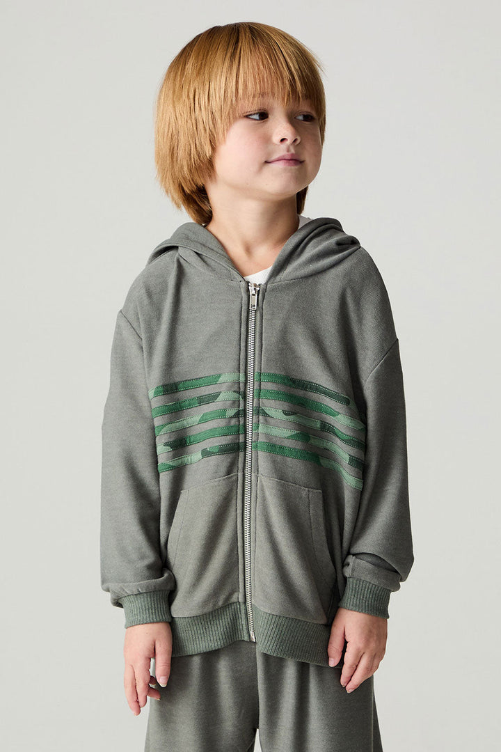 Chaser Kids Cool Camo Boys Zip Up in Safari, front view