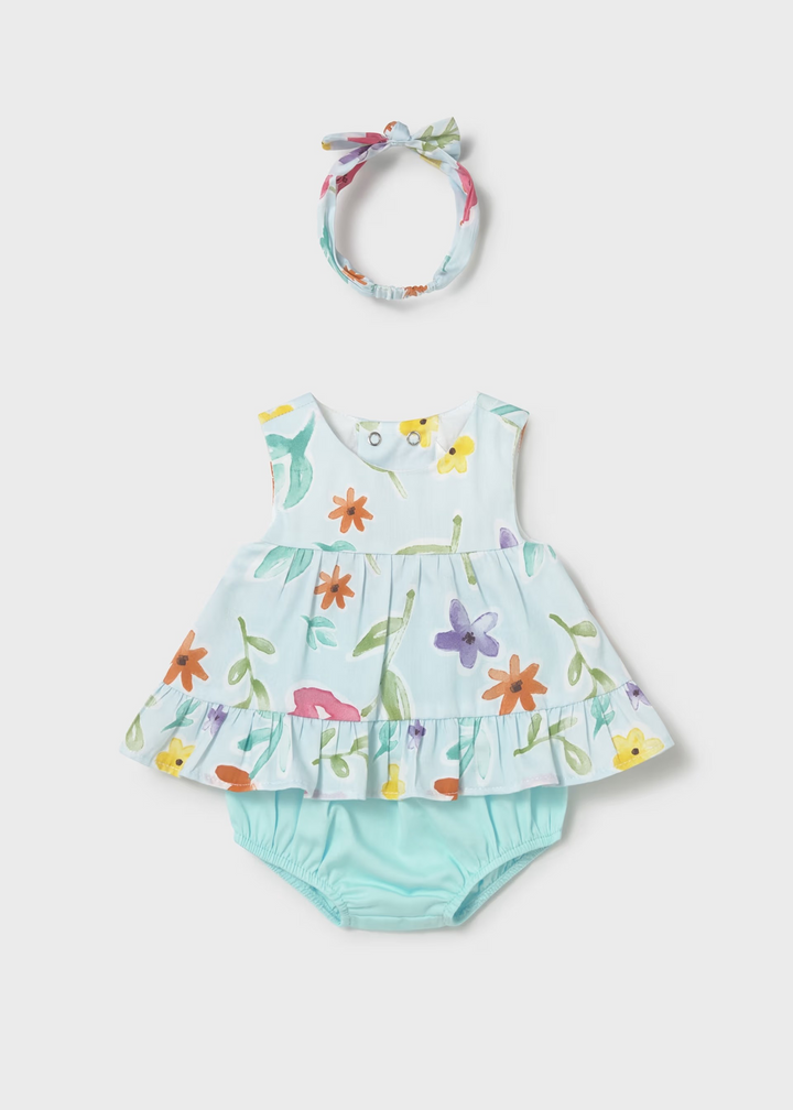 Blue Floral Dress Bloomer & Headband Set 1290