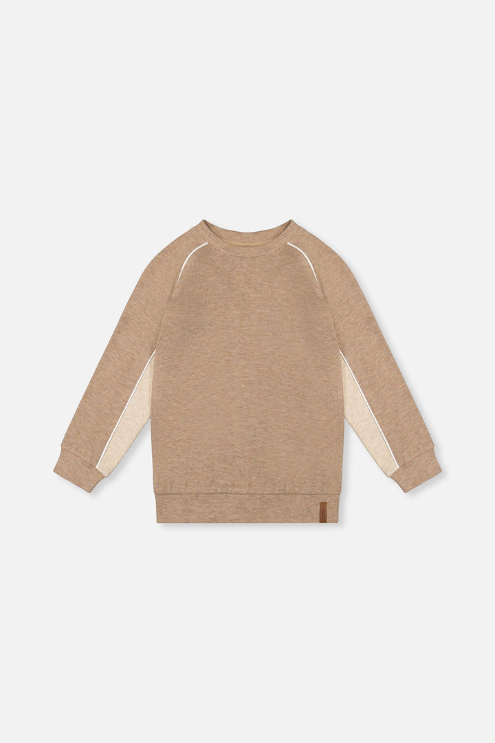 Deux Par Deux boys' light taupe brushed jersey top with long raglan sleeves, front view