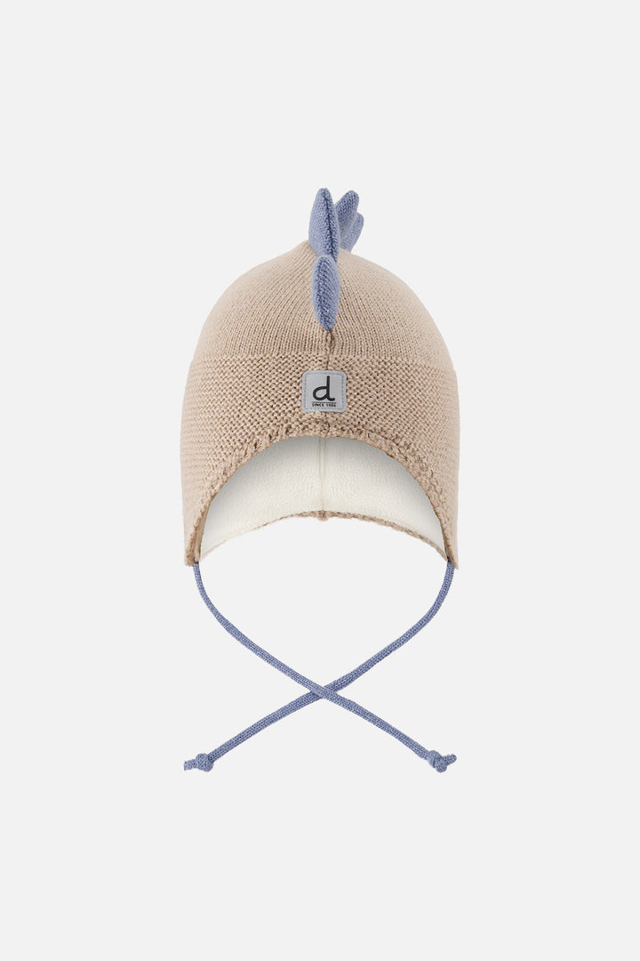 Deux Par Deux Baby Dino Winter Peruvian Knit Hat Light Taupe, front view