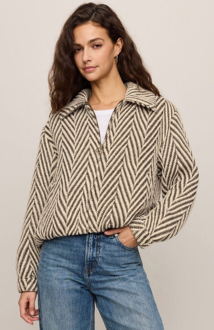 Z Supply Dunaway Bubble Jacket in Dark Chocolate herringbone, front view