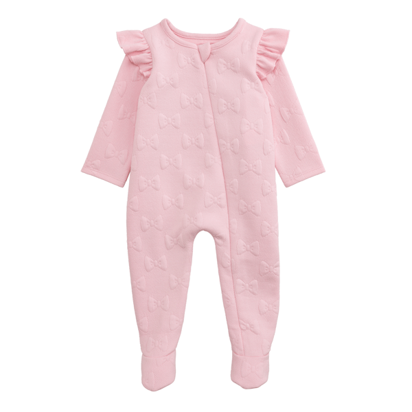 Quilted Bow Zipper Footie in Pink