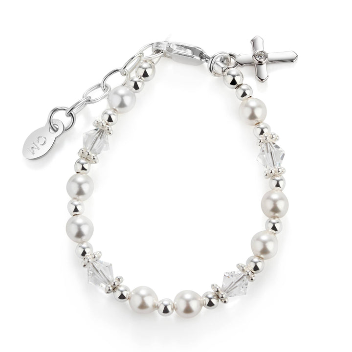 Silver Pearl Cross Bracelet or Baptism or Christening Gift