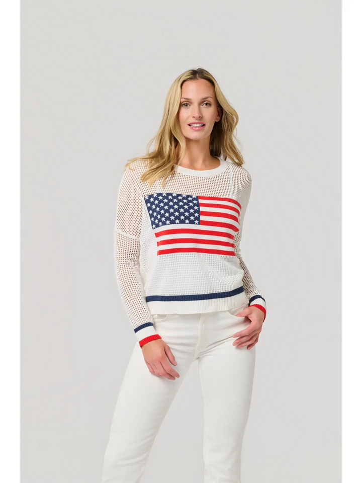 American Flag Mesh Sweater in White