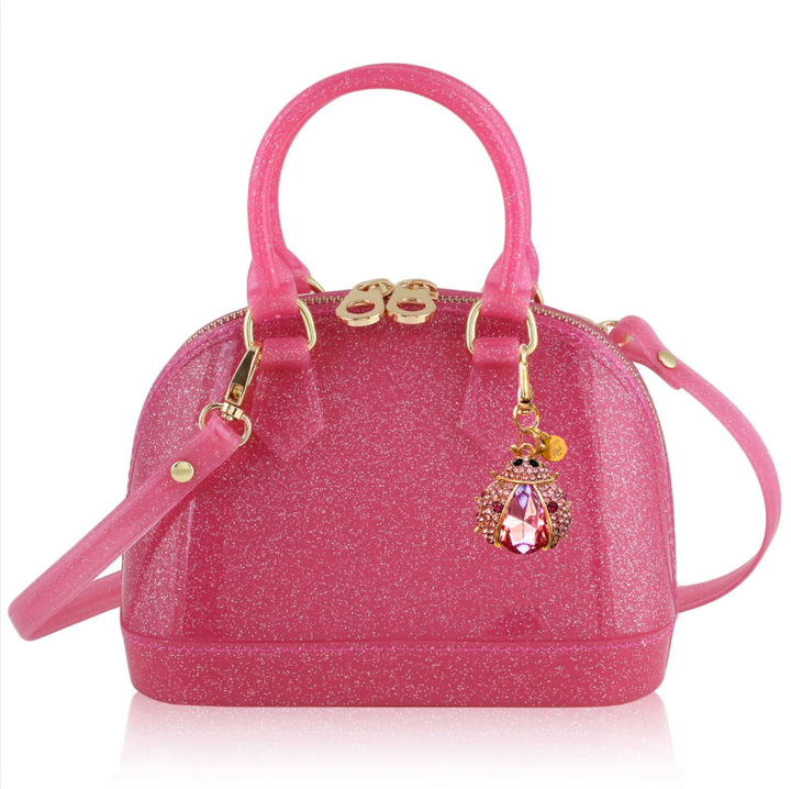 CAR Cate in Hot Pink Sparkle jelly purse with Little Lady charm addition for girls by Carrying Kind
