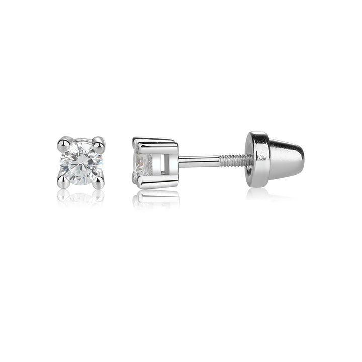 CHe Sterling Silver Clear CZ Stud Earrings for Baby and Children