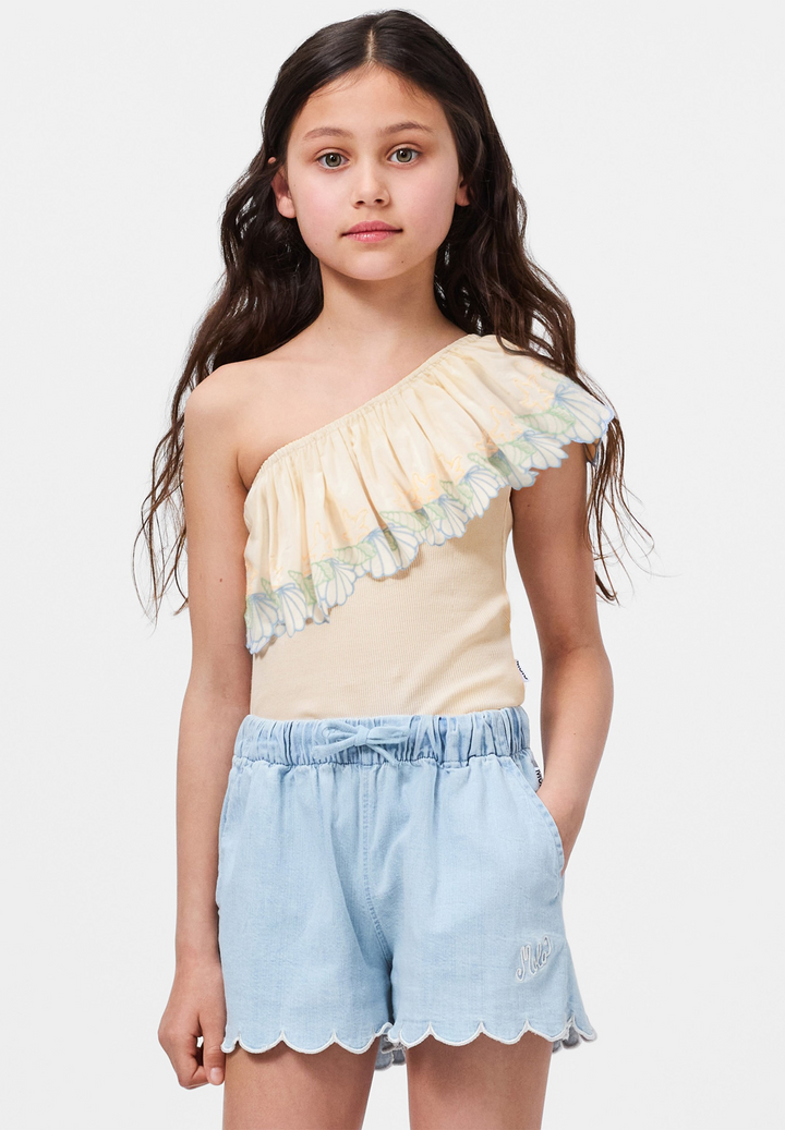 Ratja One Shoulder Shell Eyelet Trim Top