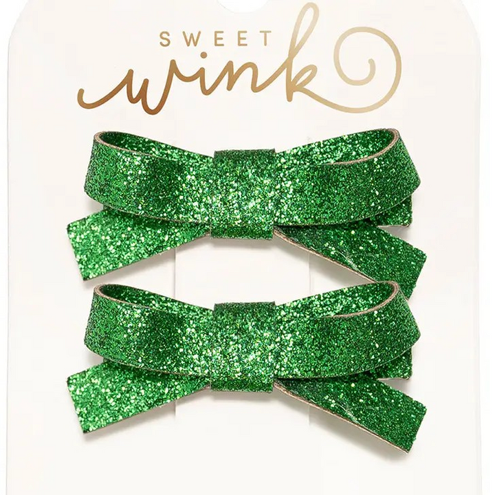 St Patrick's Day Green Glitter Bow Set