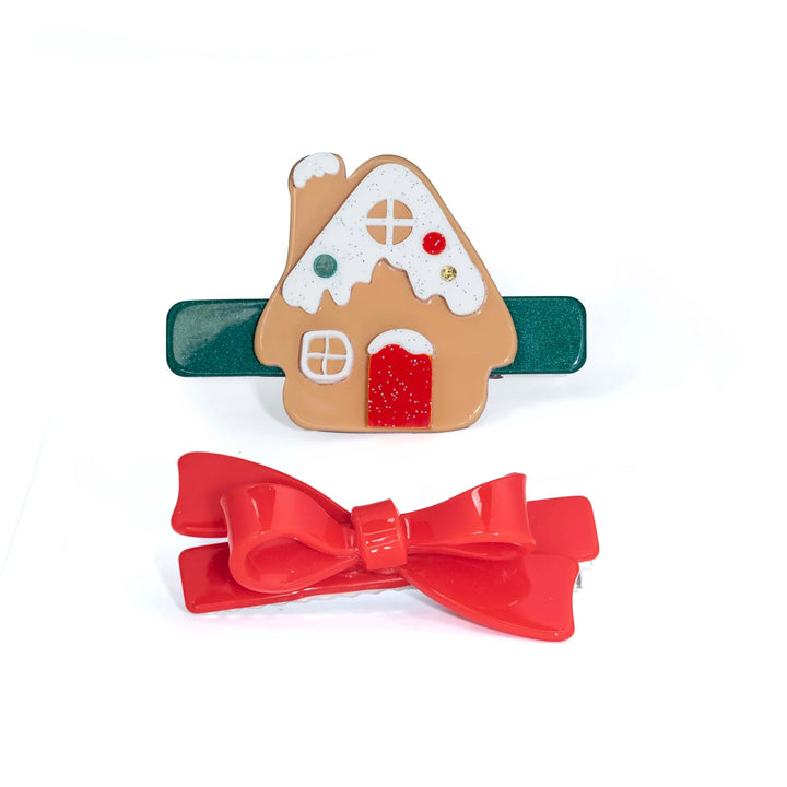 L&R Gingerbread House and Bow Hair Clip Set