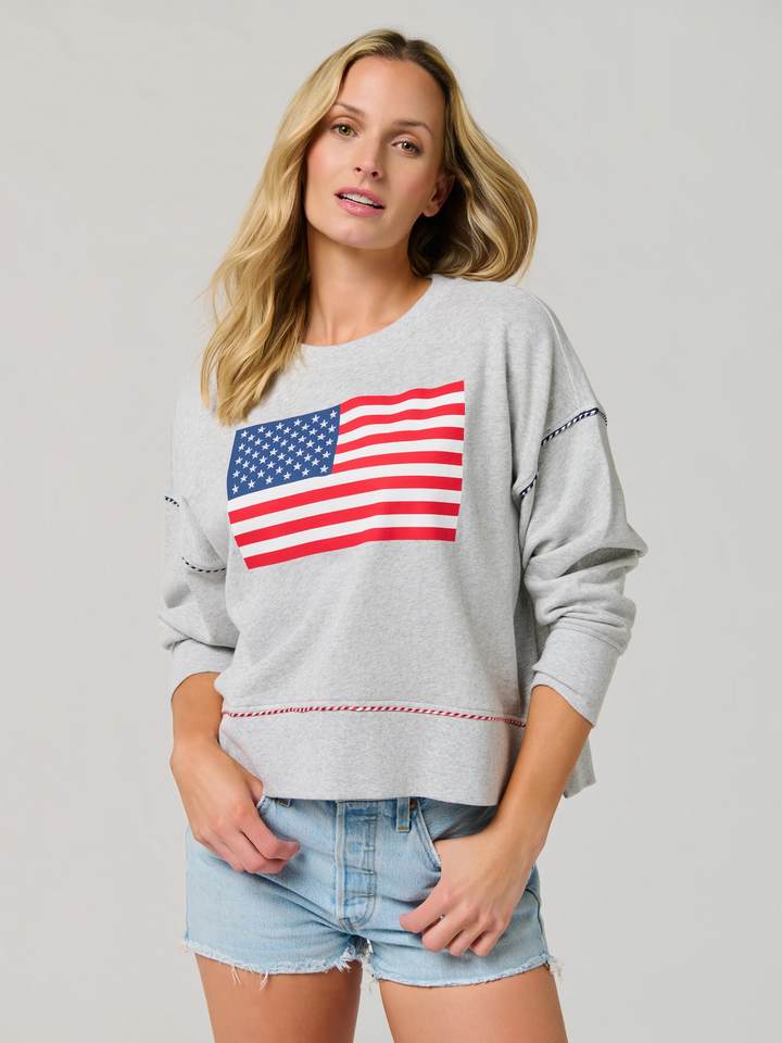 American Flag Mesh Sweatshirt in Grey