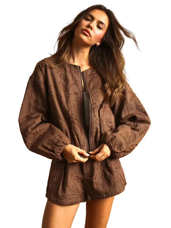 MIOU MUSE floral jacquard jacket with balloon sleeves