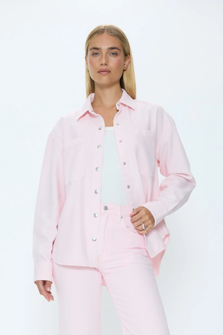 Elin Fluid Denim Shacket in Blush