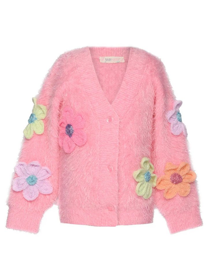 Pink 3D Flower Cardigan