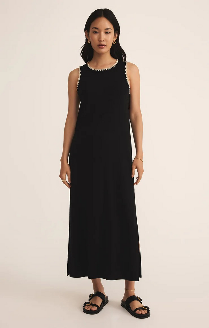 Delamer Midi Whipstitch Dress in Black