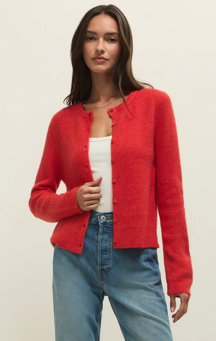 Medina Ribbed Cardigan in Red Lotus