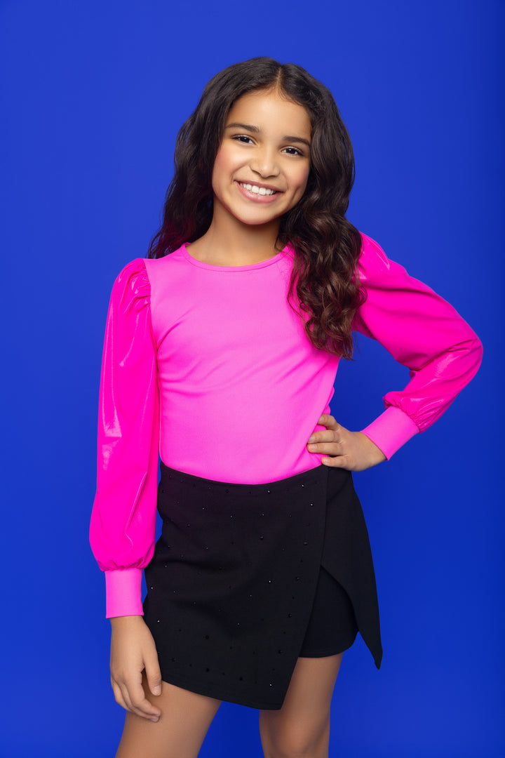 Pink Metallic Puff Sleeve Top