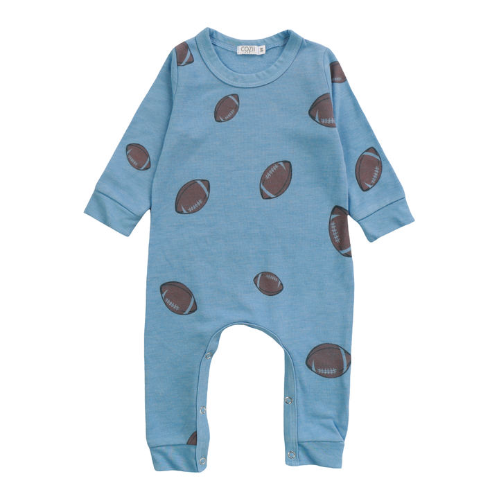 All Over Football Print Romper in Blue
