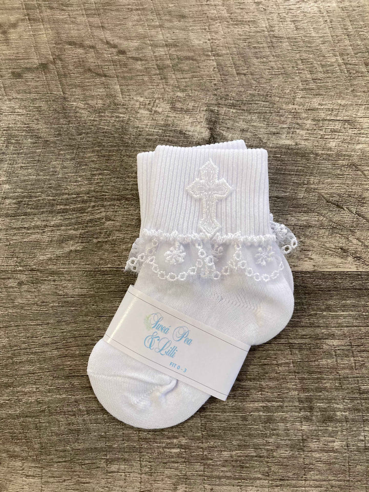 LIT White Lace Cross Socks