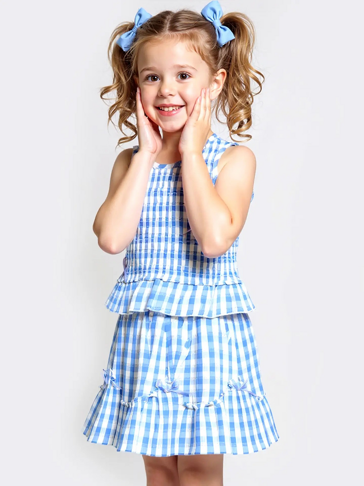 Smocked Gingman Top & Skirt Set