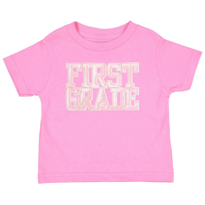First Grade Sequin Patch Tee in Pink