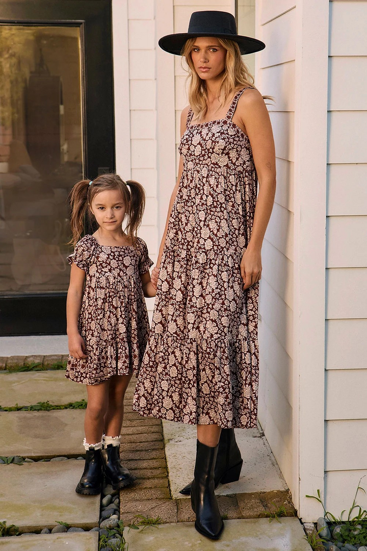Girls Allima Dress in Chocolate Floral
