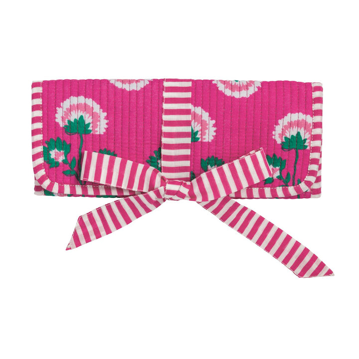 Pink Block Print Jewelry Roll