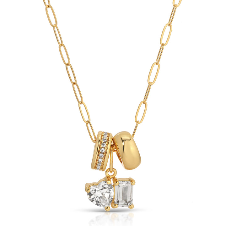 JLA Cherish charm set necklace with heart and emerald-cut simulated diamonds