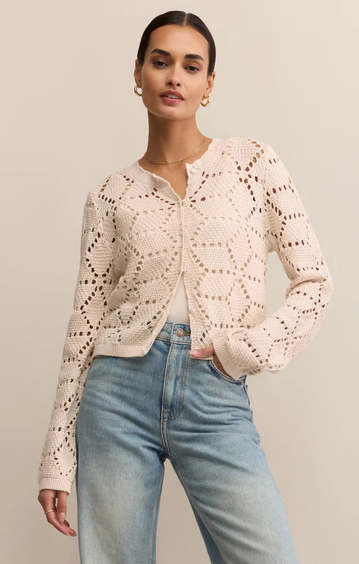 Rosalyn Diamond Sweater Cardigan in Crystal