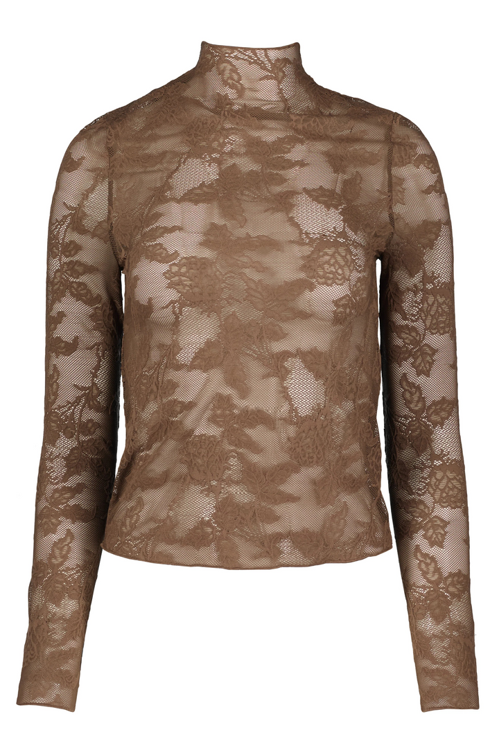 Bishop + Young Spencer sheer floral lace top in taupe
