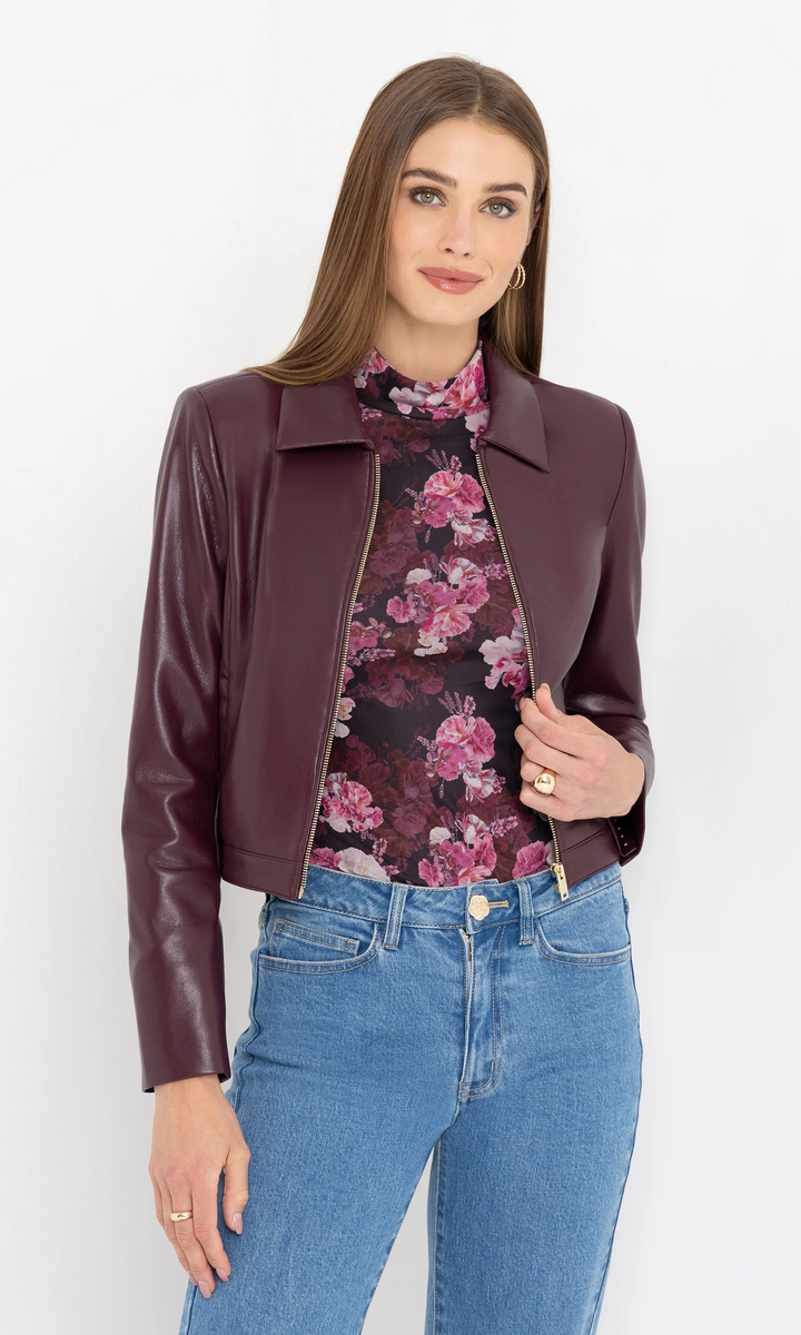 Lola Vegan Leather Jacket in Cabernet